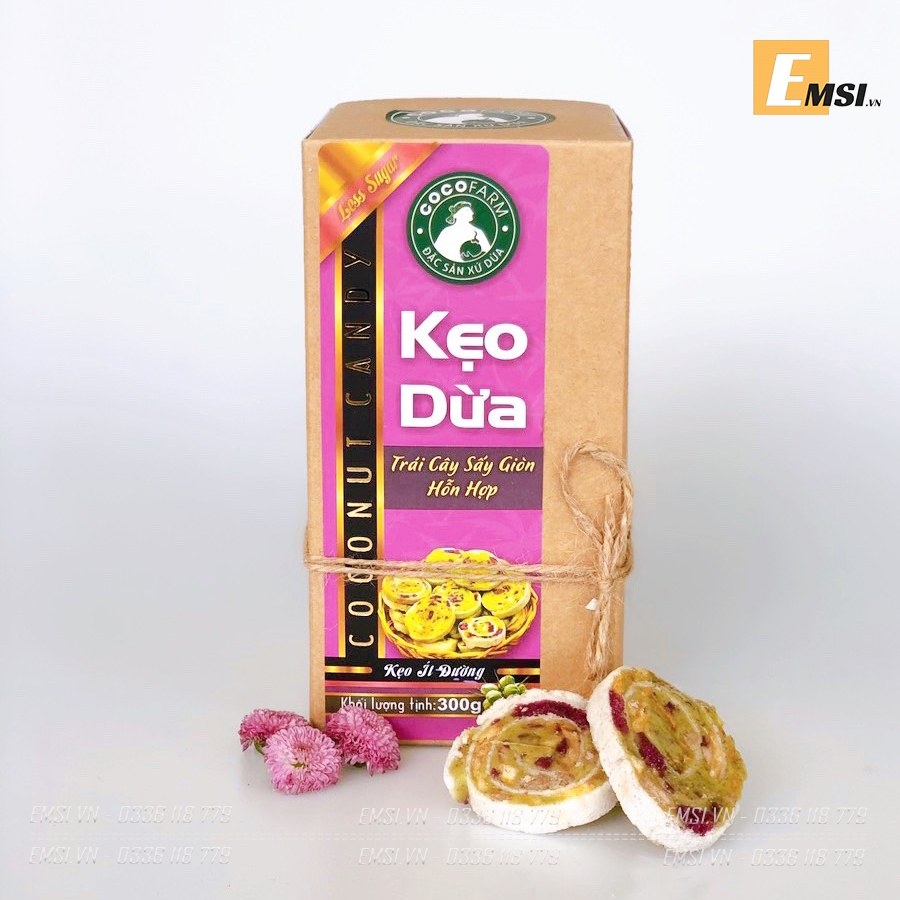 Đặc sản: Kẹo dừa trái cây sấy giòn cuộn bánh tráng Cocofarm
