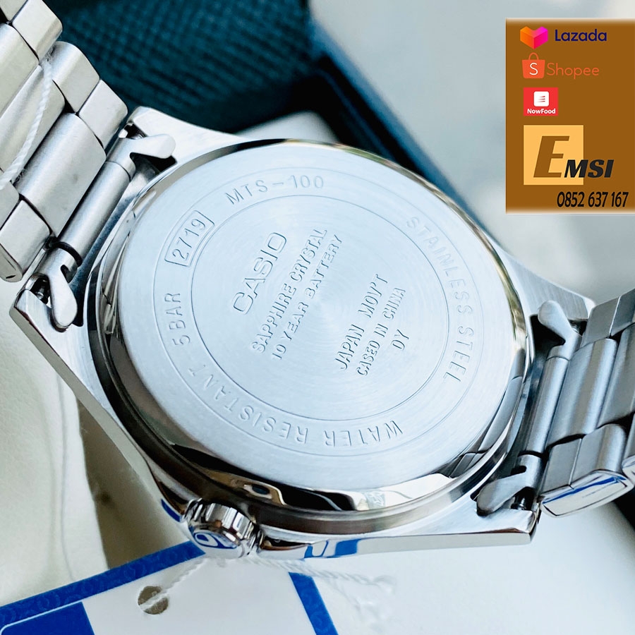 Đồng hồ nam dây kim loại Casio Standard chính hãng MTS-100D-7AVDF -  Kính Sapphire – Quartz (Pin)