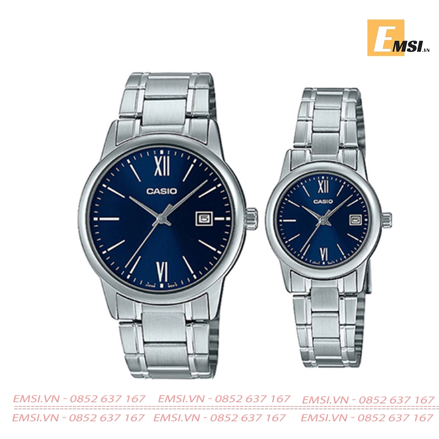 Đồng Hồ Casio Cặp Đôi MTP-V002D-2B3 & LTP-V002D-2B3 nam size 37mm, đồng hồ Casio nữ size 25mm EMSI.VN