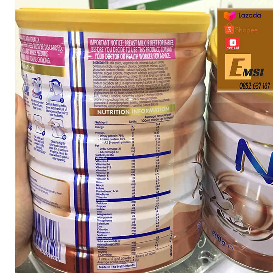 Sữa NAN A2 số 1 , số 3 hộp 800gr