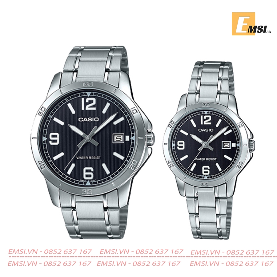 Đồng Hồ Casio Cặp Đôi MTP-V004D-1B2UDF & LTP-V004D-1B2UDF nam size 41,5mm, đồng hồ Casio nữ size 30,2mm EMSI.VN