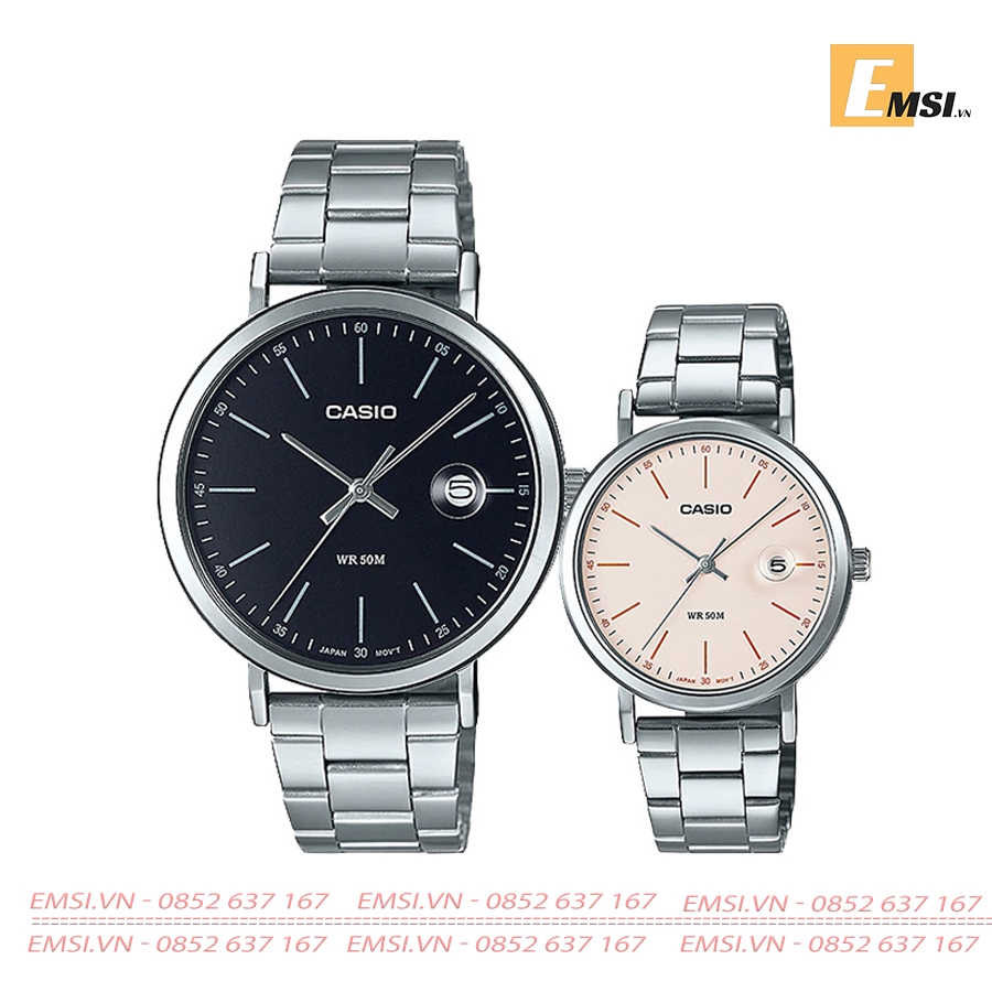 Đồng Hồ Casio Cặp Đôi MTP-E175D-1EVDF & LTP-E175D-4EVDF Size nữ 32mm, Size nam 38mm EMSI.VN