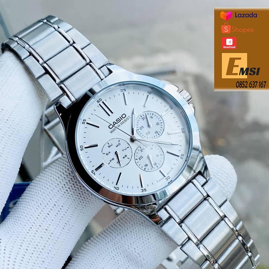 Đồng hồ Casio Nam MTP-V300D-7A | đồng hồ na dây thép mặt trắng | 41MM