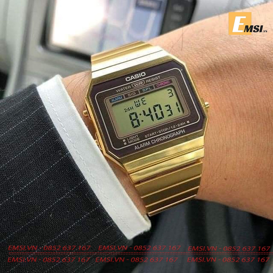 Casio A700WG-9ADF - Đồng Hồ Unisex - Điện Tử - Kính Khoáng - Size Mặt 35.5mm EMSI.VN