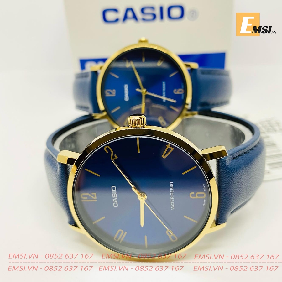 Đồng Hồ Casio Cặp Đôi MTP-VT01GL-2BUDF & LTP-VT01GL-2B2UDF Dây Da - Mặt Số - Chống Nước