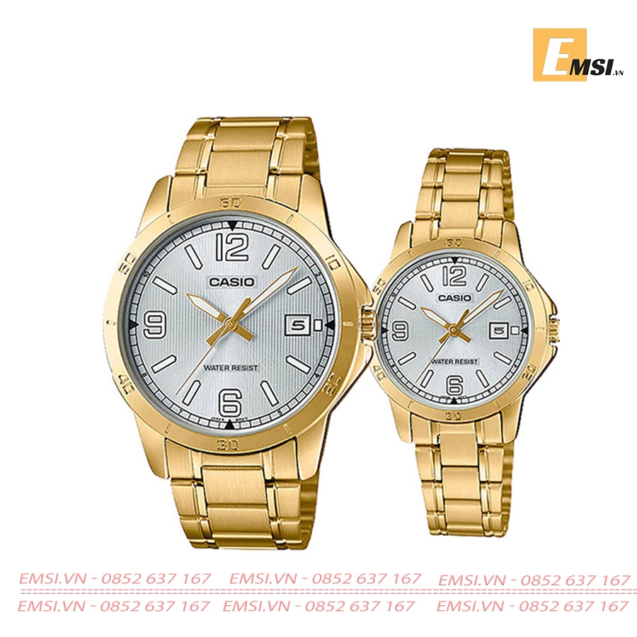 Đồng Hồ Casio Cặp Đôi MTP-V004G-7B2UDF Và LTP-V004G-7B2UDF Dây Kim Loại Mạ Vàng - Chống Nước EMSI.VN