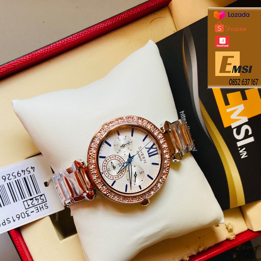 Casio Sheen SHE-3061SPG-7BUDF - Đồng hồ nữ - Pin / Quartz - Size mặt 36mm - Kính khoáng - Bảo Hành 5 Năm - Chính Hãng
