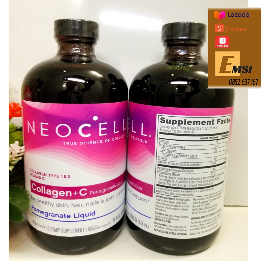 Neocell Collagen + C Dạng Nước Uống Pomegranate 4000mg 16oz 473ml
