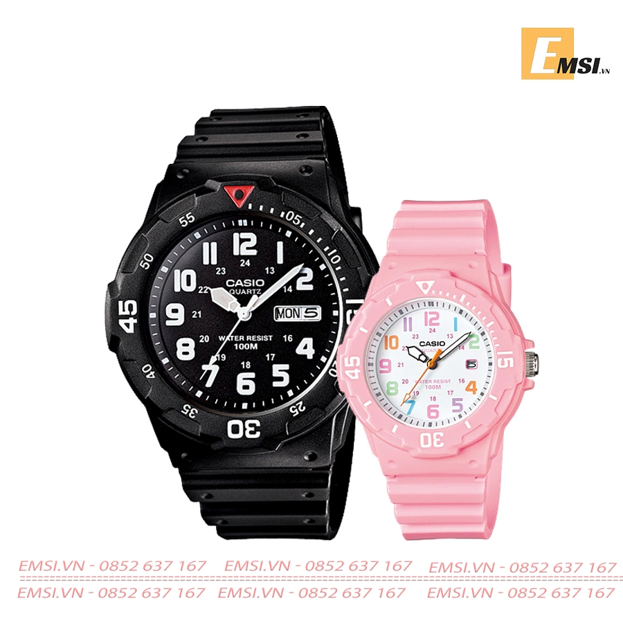 Đồng Hồ Cặp Đôi Casio MRW-200H-1BVDF & LRW-200H-4B2VDF size mặt đồng hồ nam 44,6mm, size mặt đồng hồ nữ 34,2mm EMSI.VN