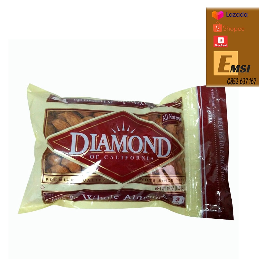 Hạnh nhân nguyên vỏ rang bơ Diamond Of California 453g của Mỹ