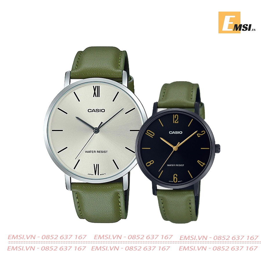 Đồng Hồ Casio Cặp Đôi MTP-VT01L-3BUDF & LTP-VT01BL-3BUDF Dây Da - 3 Kim - Chống Nước