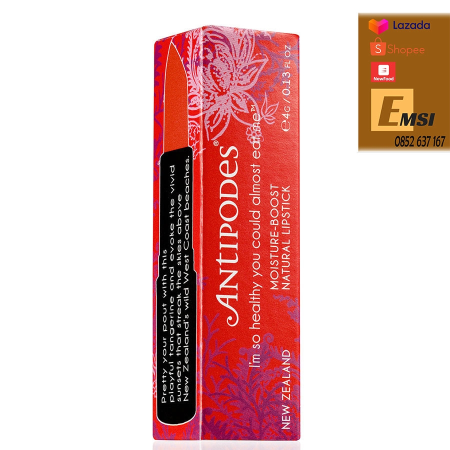 Antipodes Son Môi Thiên Nhiên Màu #5 Cam Tươi Antipodes Lipstick Piha Beach Tangerine 425 4g