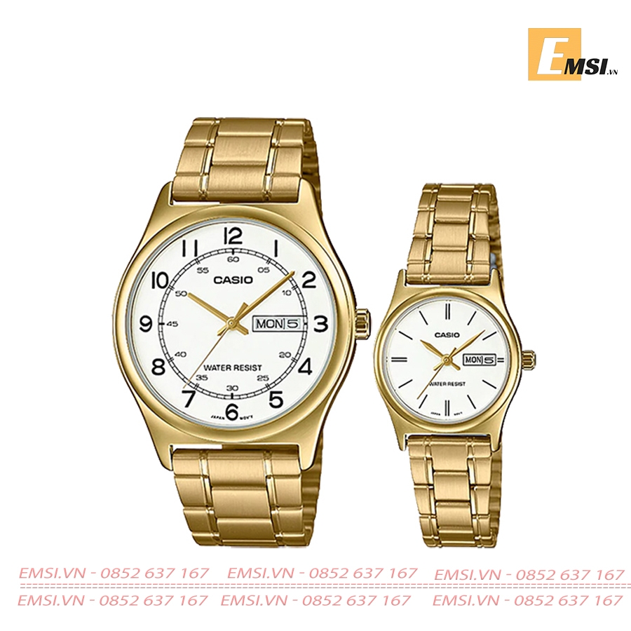 Đồng Hồ Cặp Đôi Casio MTP-V006G-7BUDF & LTP-V006G-7BUDF Dây Kim Loại Mạ Vàng - Chống Nước EMSI.VN