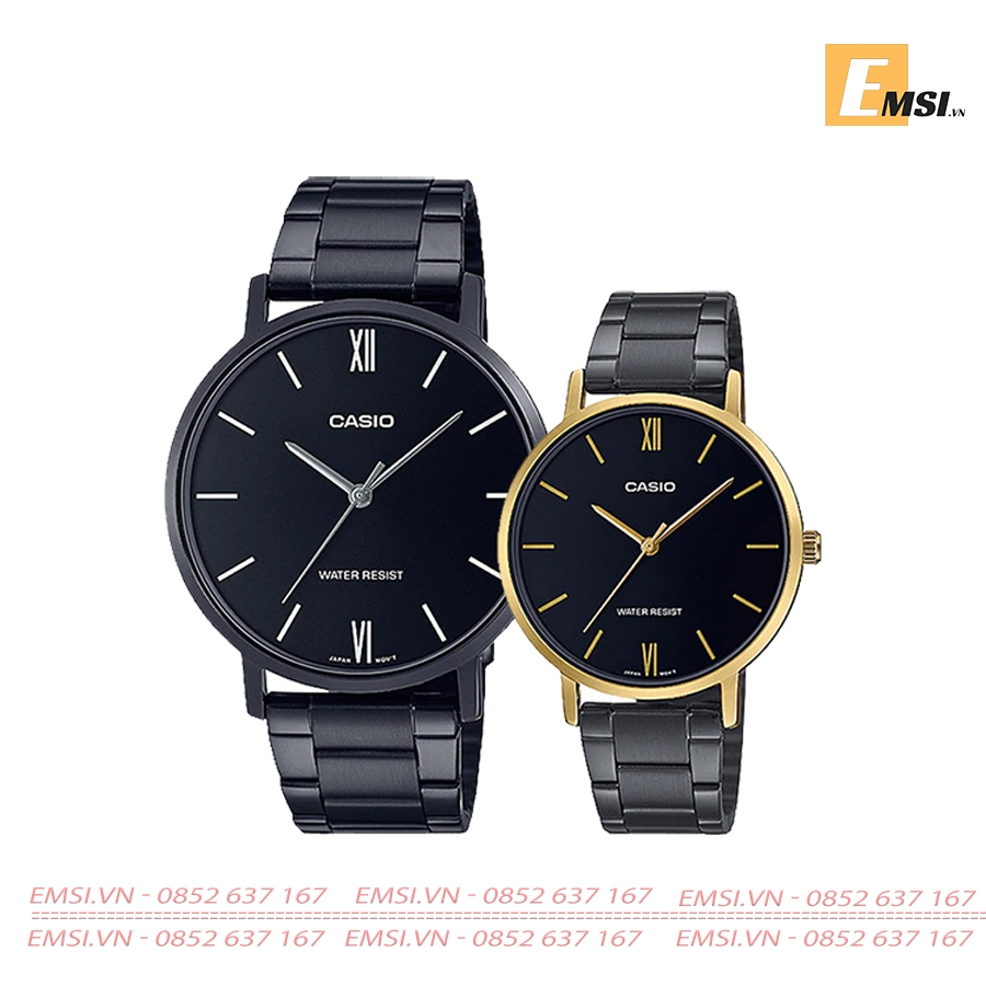 Đồng Hồ Casio Cặp Đôi MTP-VT01B-1BUDF & LTP-VT01GB-1BUDF Dây Kim Loại Mạ Đen - 3 Kim - Chống Nước EMSI.VN