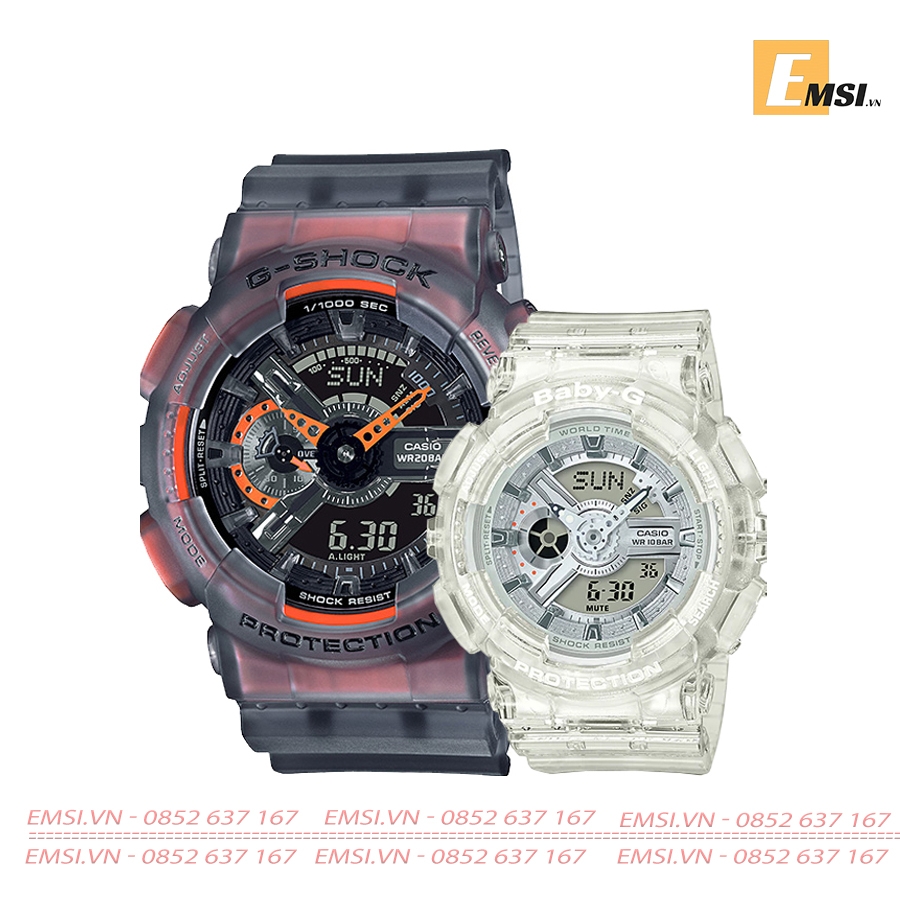 Đồng Hồ Đôi Casio G-Shock & Baby-G GA-110LS-1ADR & BA-110CR-7ADR Size đồng hồ Casio Nữ 43,4mm, Size đồng hồ Casio Nam 51,2 mm EMSI.VN