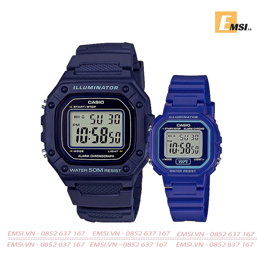 Đồng Hồ Casio Cặp Đôi W-218H-2AVDF & LA-20WH-2ADF Size mặt 43,2mm & 30,4mm EMSI.VN