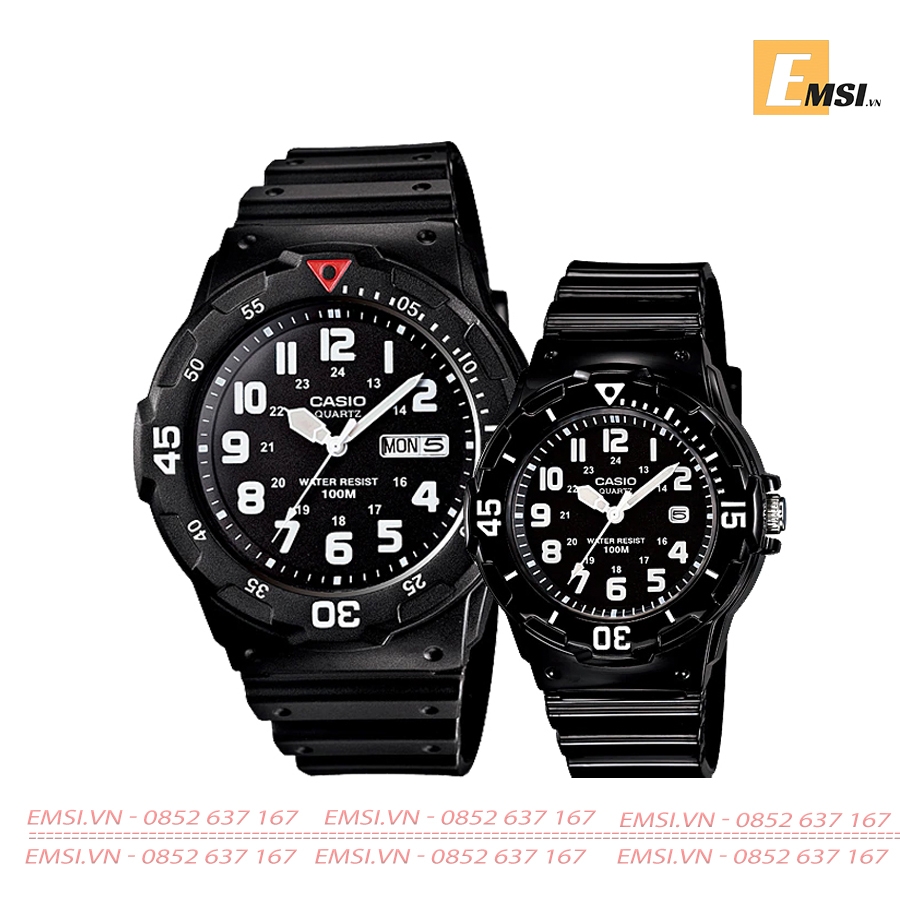 Đồng Hồ Cặp Đôi Casio MRW-200H-1BVDF & LRW-200H-1BVDF size mặt đồng hồ nam 44,6mm, size mặt đồng hồ nữ 34,2mm EMSI.VN