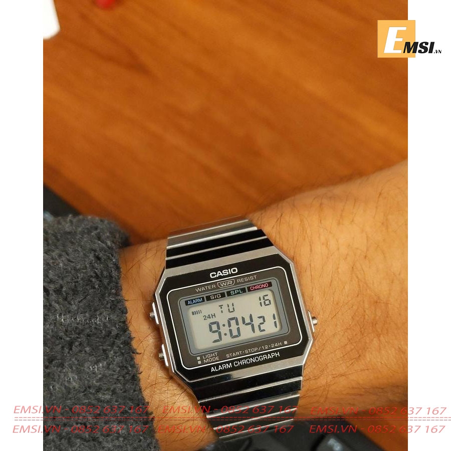 Casio A700W-1ADF - Đồng Hồ Unisex - Điện Tử - Kính Khoáng - Size Mặt 35.5mm EMSI.VN