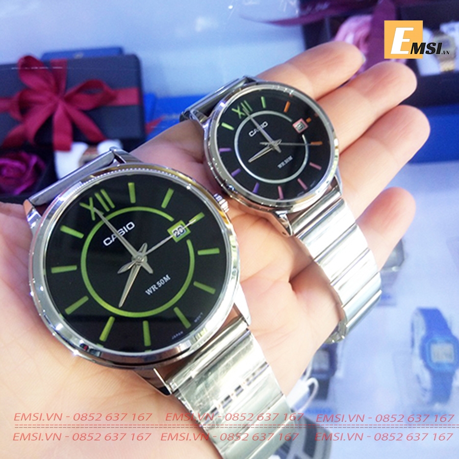 Đồng Hồ Casio Cặp Đôi MTP-E134D-1BVDF & LTP-E134D-1BVDF Dây Kim Loại, Size mặt Nam 42mm & Nữ 32mm EMSI.VN