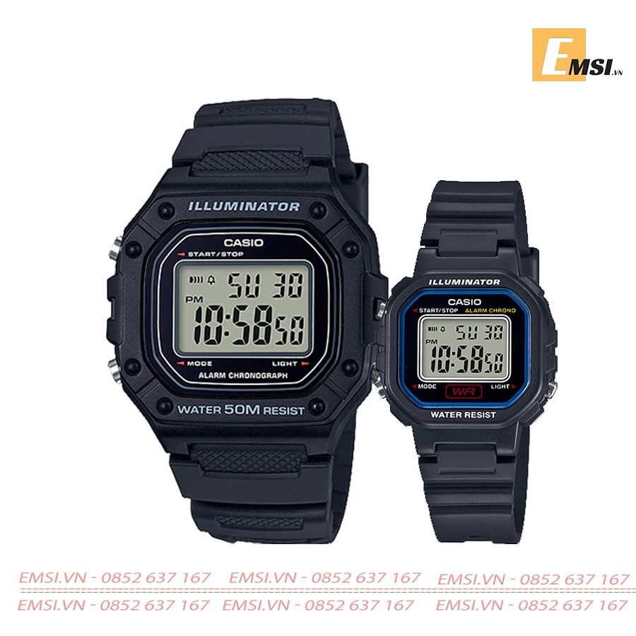 Đồng Hồ Casio Cặp Đôi W-218H-1AVDF & LA-20WH-1CDF Size mặt 43,2mm & 30,4mm EMSI.VN