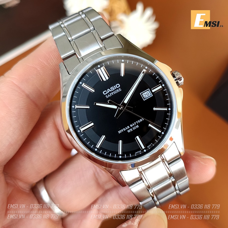 Đồng Hồ Casio Nam MTS-100D-1AVDF Dây Kim Loại - Kính Saphia - Tuổi Thọ Pin 10 Năm - Emsi.vn