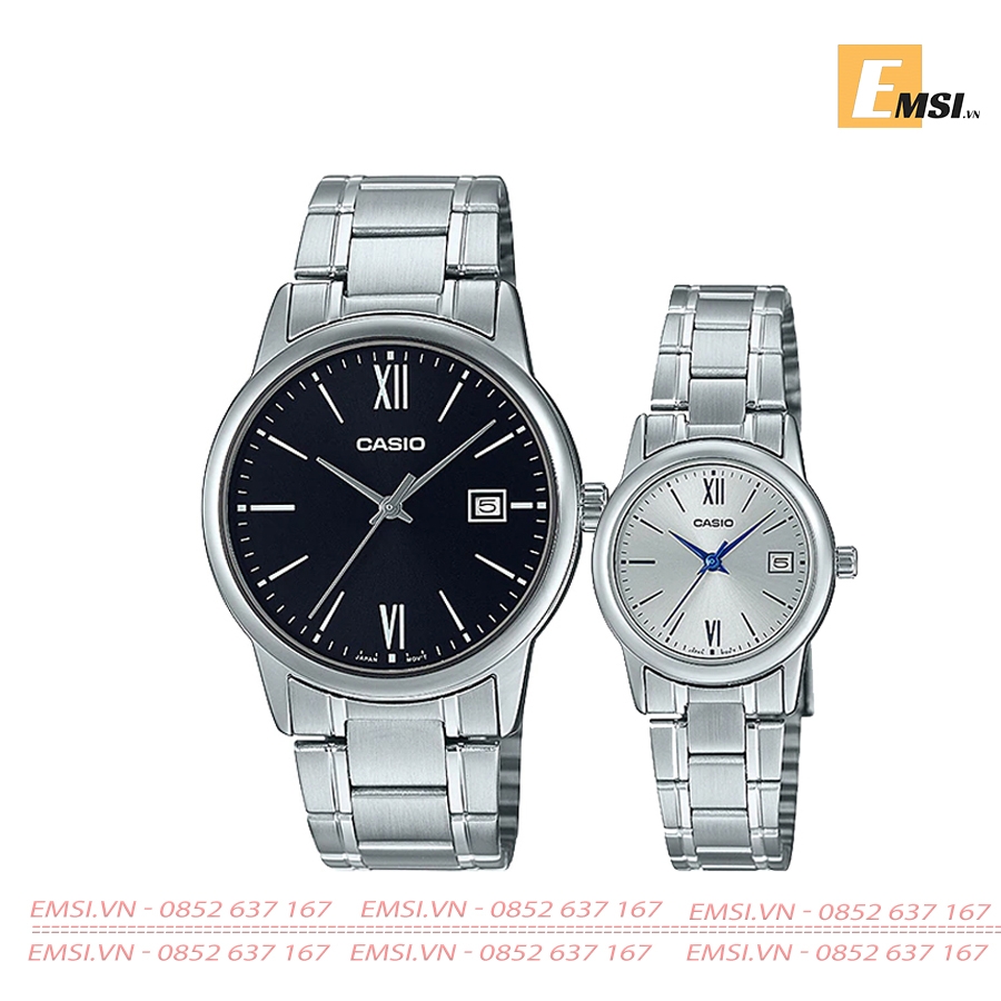 Đồng Hồ Casio Cặp Đôi MTP-V002D-1B3UDF & LTP-V002D-7B3UDF Size Nam 37mm, Size Nữ 25mm EMSI.VN