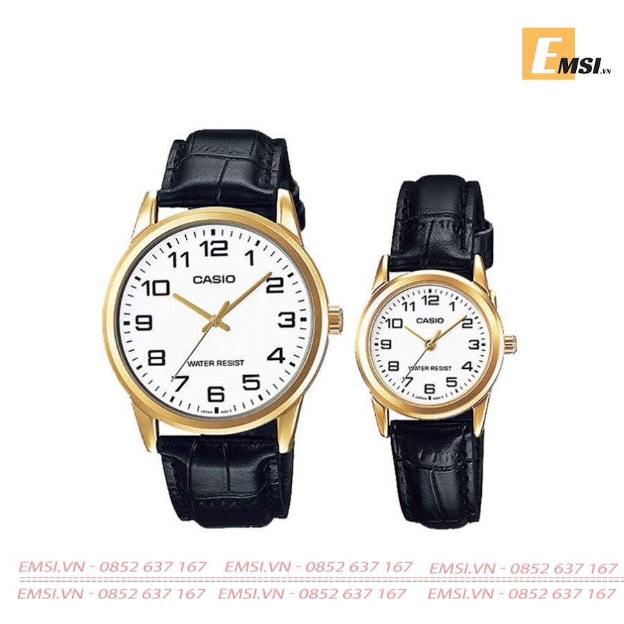 Đồng Hồ Cặp Đôi Casio MTP-V001GL-7BUDF Và LTP-V001GL-7BUDF Dây Da - Viền Mặt Mạ Vàng