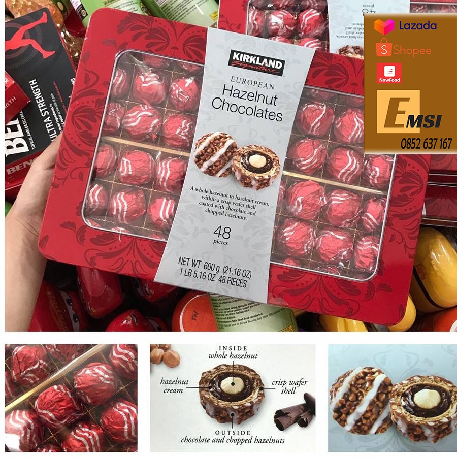 Socola bọc hạt phỉ Kirkland European Hazelnut Chocolates 48 viên
