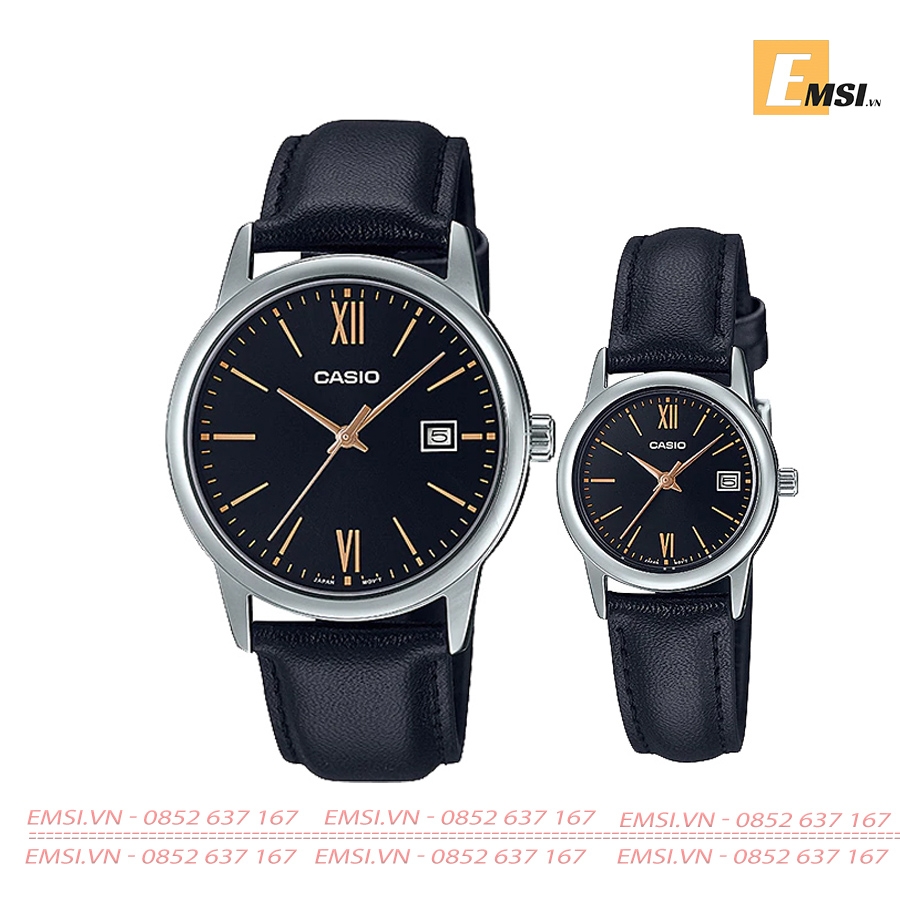 Đồng Hồ Casio Cặp Đôi MTP-V002L-1B3UDF & LTP-V002L-1B3UDF Size mặt 37mm & 24mm EMSI.VN