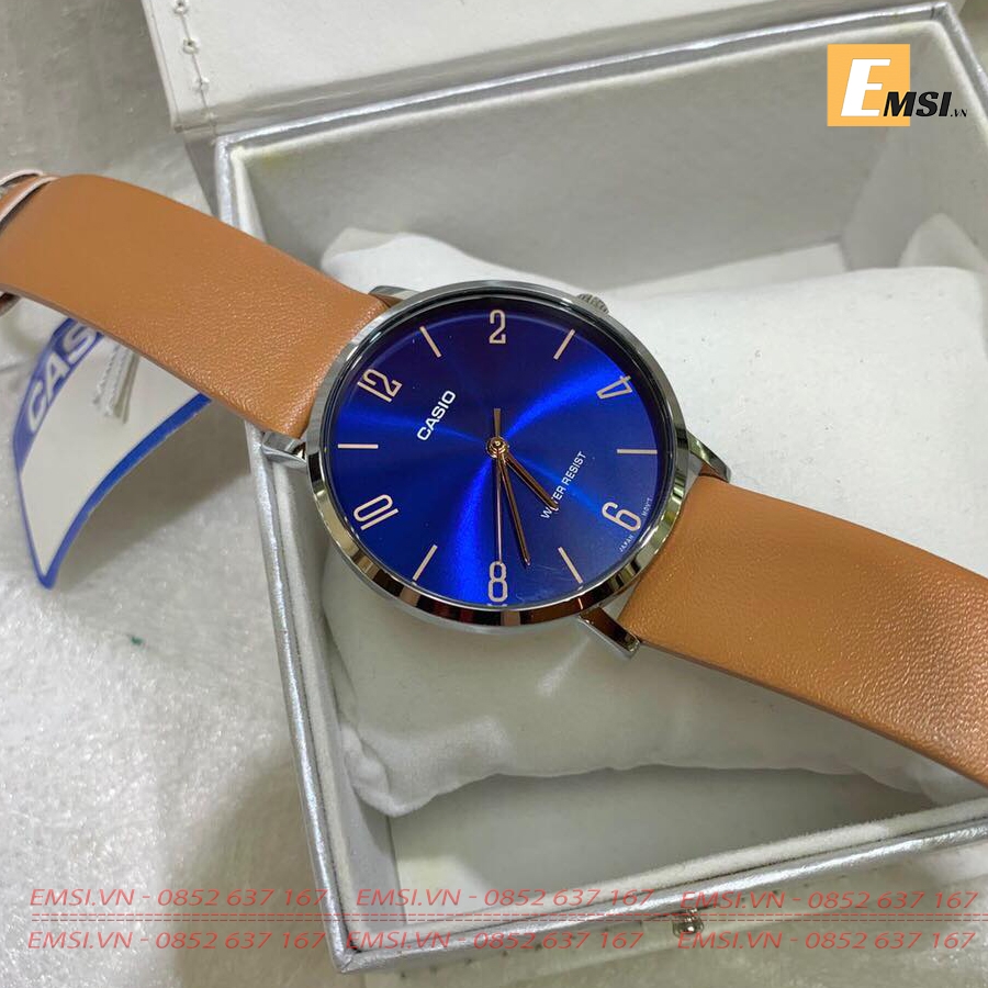 Đồng Hồ Casio Cặp Đôi MTP-VT01L-2B2UDF & LTP-VT01L-2B2UDF Dây Da - Mặt Số - Chống Nước