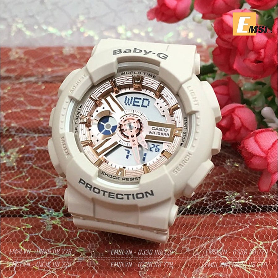 Đồng hồ Nữ Casio Baby-G BA-110CP-4ADR | Baby G | Dây Nhựa | Mặt Mạ Vàng Hồng
