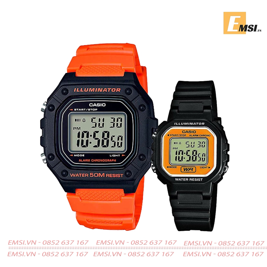 Đồng Hồ Casio Cặp Đôi W-218H-4B2VDF & LA-20WH-9ADF Size đồng hồ casio nam 43,2mm , size đồng hồ Casio nữ 30,4mm EMSI.VN