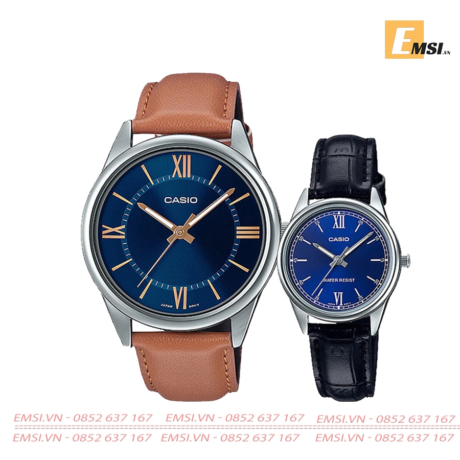 Đồng Hồ Casio Cặp Đôi MTP-V005L-2B5UDF & LTP-V005L-2BUDF size mặt nam 40mm, Size mặt nữ 28,2 mm EMSI.VN