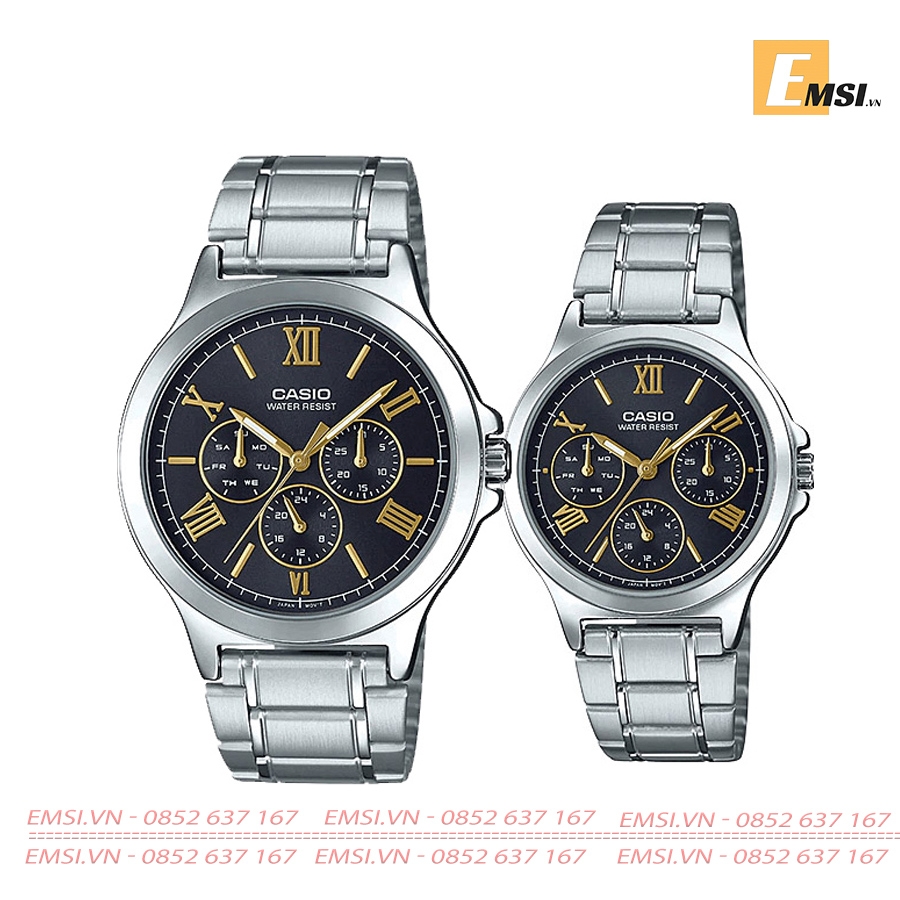 Đồng Hồ Casio Cặp Đôi MTP-V300D-1A2UDF & LTP-V300D-1A2UDF Dây Kim Loại, Size mặt Nam 41,5mm & Nữ 33,2mm EMSI.VN