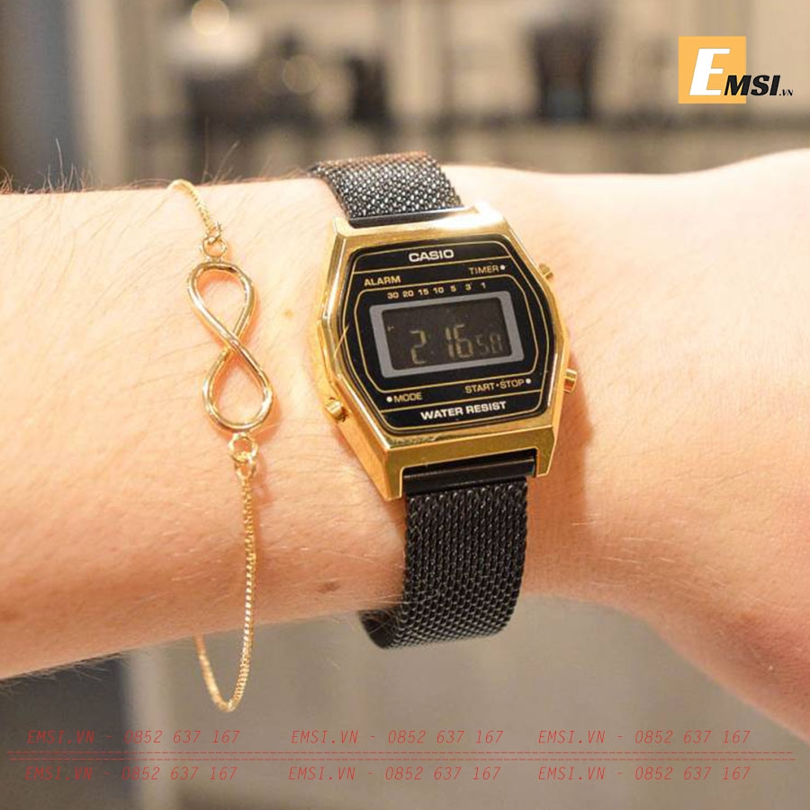 Đồng Hồ Nữ Casio LA690WEMB-1BDF Dây Kim Loại Mạ Ion Đen - Viền Mạ Vàng Cao Cấp