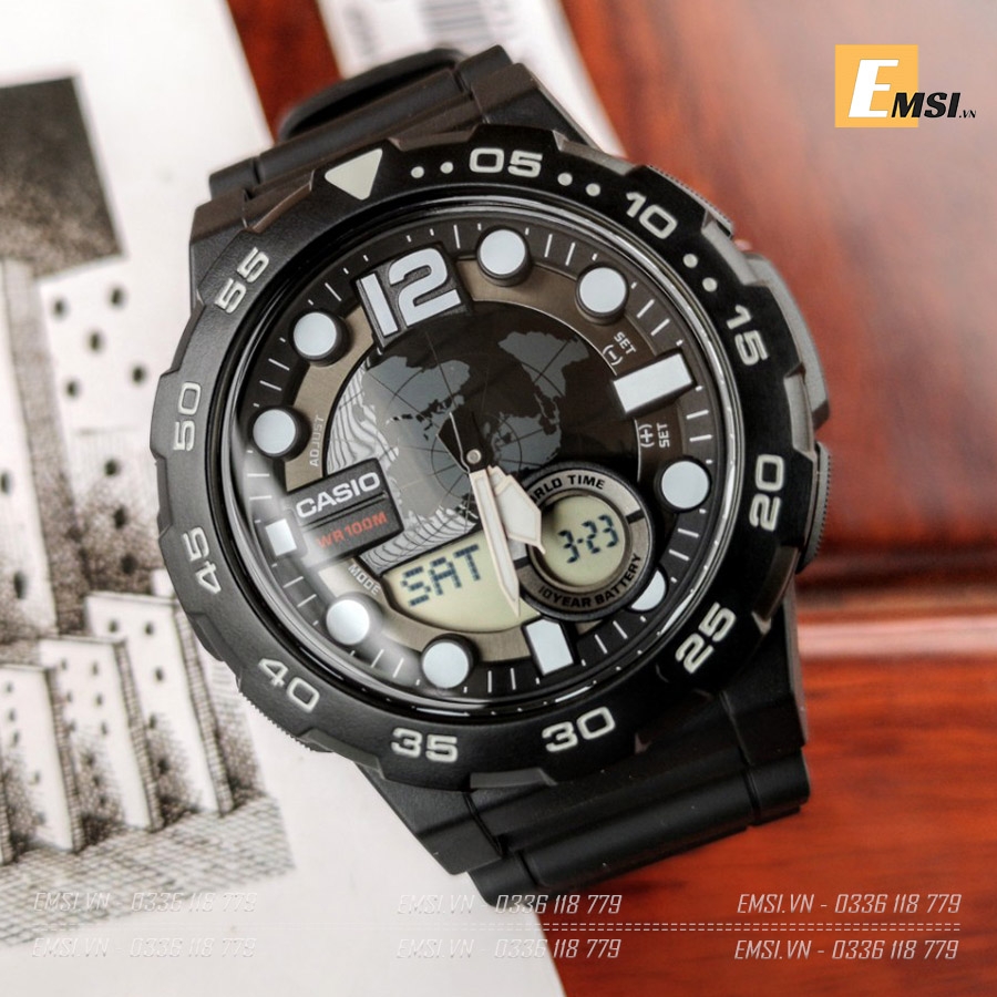 Casio AEQ-100W-1A - Đồng Hồ Nam - Điện Tử - Kính Nhựa - Size Mặt 48mm - Bảo Hành 5 Năm - Chính Hãng -Emsi.vn