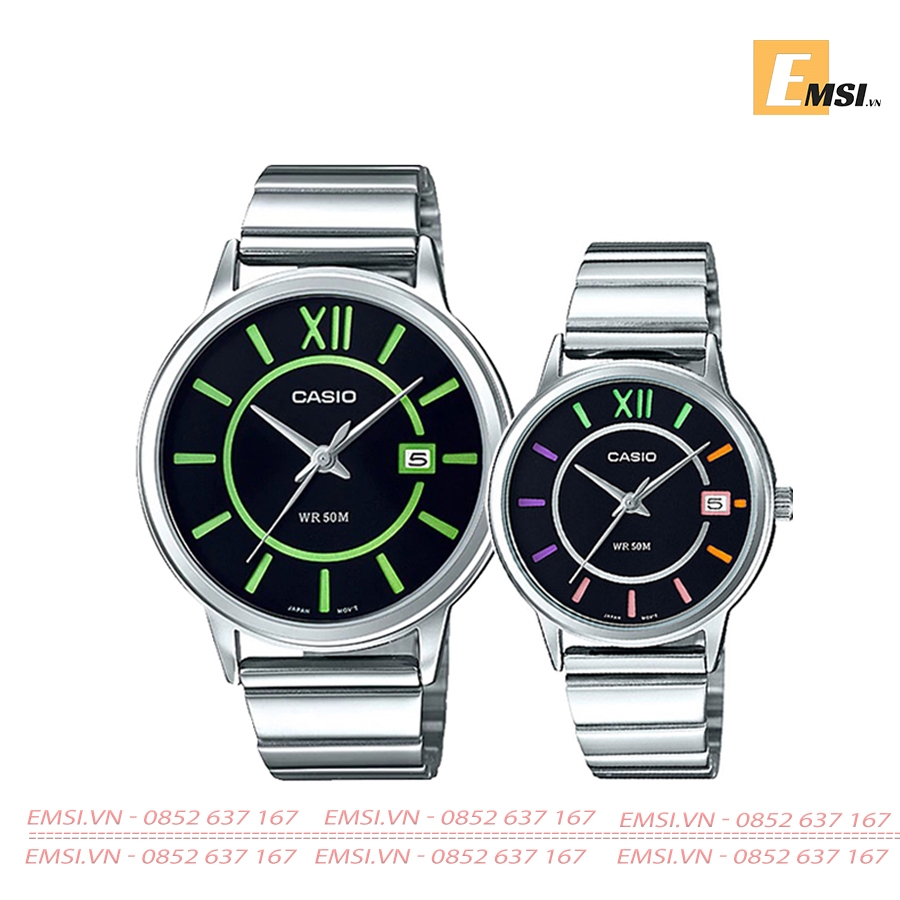 Đồng Hồ Casio Cặp Đôi MTP-E134D-1BVDF & LTP-E134D-1BVDF Dây Kim Loại, Size mặt Nam 42mm & Nữ 32mm EMSI.VN