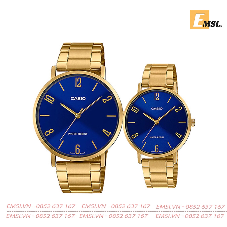 Đồng Hồ Casio Cặp Đôi MTP-VT01G-2B2UDF & LTP-VT01G-2BUDF Dây Kim Loại Mạ Vàng - Mặt Số - Chống Nước EMSI.VN