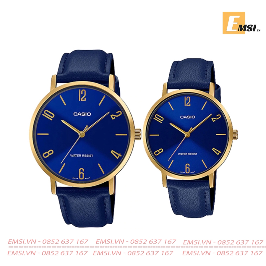 Đồng Hồ Casio Cặp Đôi MTP-VT01GL-2BUDF & LTP-VT01GL-2B2UDF Dây Da - Mặt Số - Chống Nước