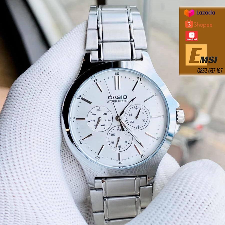 Đồng hồ Casio Nam MTP-V300D-7A | đồng hồ na dây thép mặt trắng | 41MM