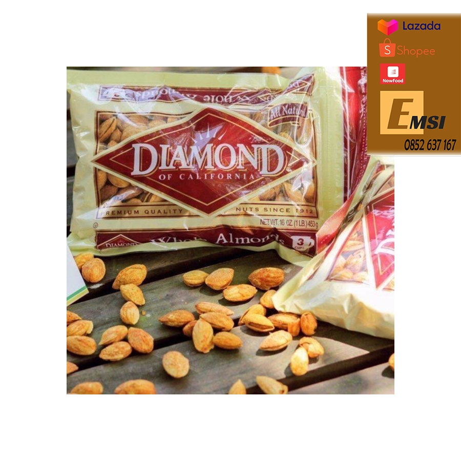 Hạnh nhân nguyên vỏ rang bơ Diamond Of California 453g của Mỹ