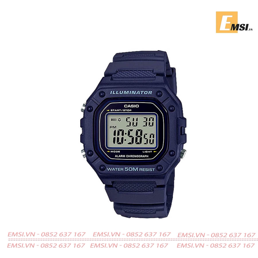 Casio W-218H-2A - Đồng Hồ Nam - Điện Tử - Kính Nhựa - Size Mặt 43mm EMSI.VN