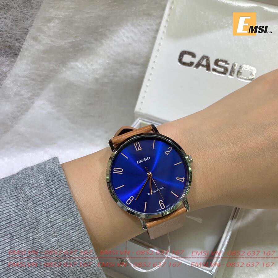 Đồng Hồ Casio Cặp Đôi MTP-VT01L-2B2UDF & LTP-VT01L-2B2UDF Dây Da - Mặt Số - Chống Nước