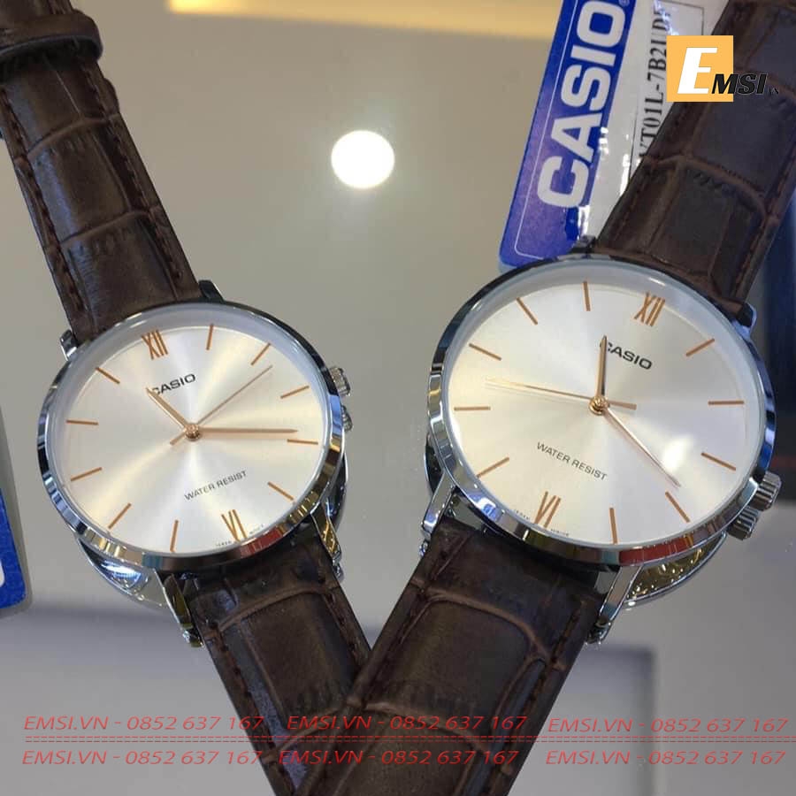 Đồng Hồ Casio Cặp Đôi MTP-VT01L-7B2UDF & LTP-VT01L-7B2UDF Dây Da - Mặt Số La Mã - Chống Nước