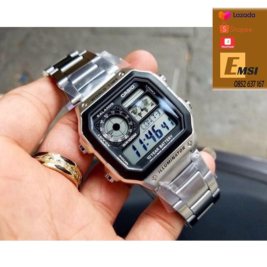 Đồng Hồ nam Casio AE-1200WHD-1AVDF Dây Kim Loại - Pin mạnh mẽ - Chống Nước 3atm. Trẻ trung năng động