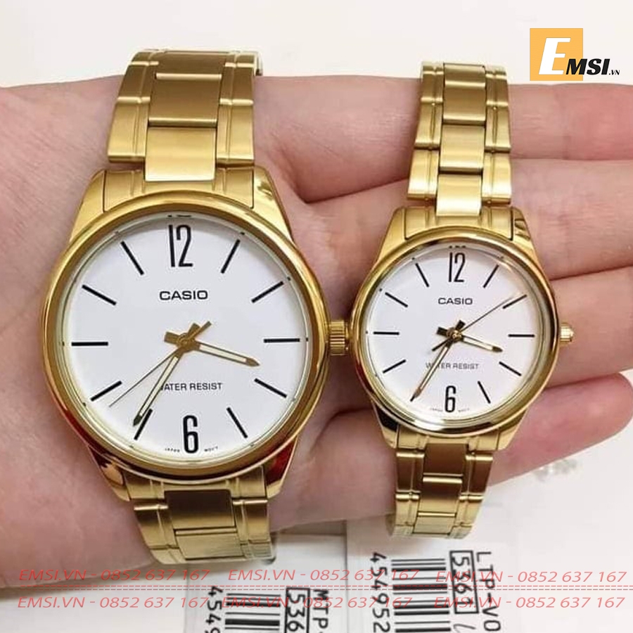 Đồng Hồ Casio Cặp Đôi MTP-V005G-7BUDF & LTP-V005G-7BUDF Dây Kim Loại Mạ Vàng - Chống Nước EMSI.VN