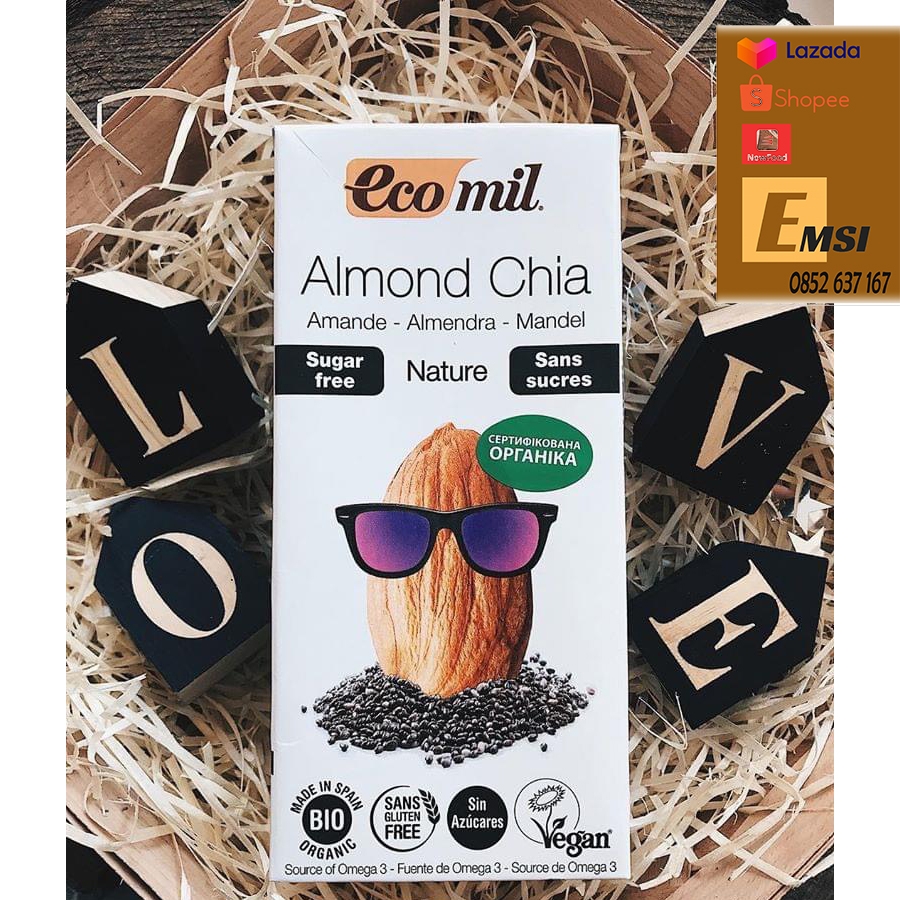 Nước hạnh nhân hạt chia không đường hữu cơ 1L - ECOMIL