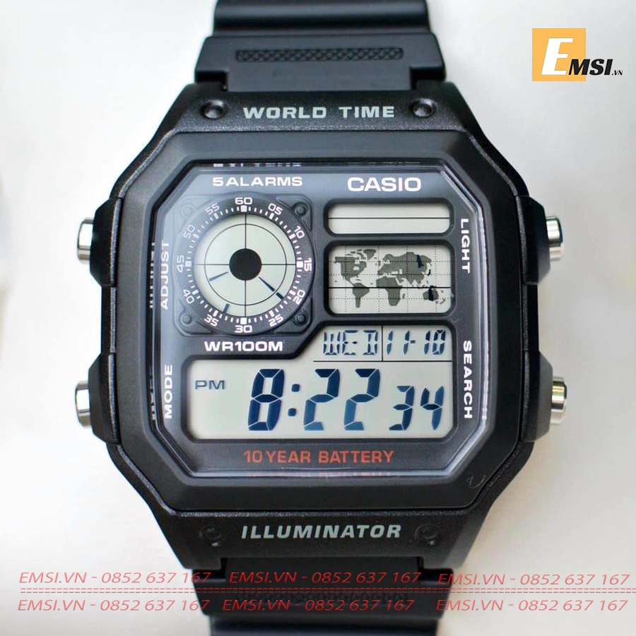 Casio AE-1200WH-1AVDF - Kính nhựa - Đồng hồ nam - Điện tử - Size mặt 42mm - Bảo Hành 5 Năm - Chính Hãng - Emsi.vn