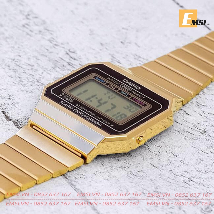 Casio A700WG-9ADF - Đồng Hồ Unisex - Điện Tử - Kính Khoáng - Size Mặt 35.5mm EMSI.VN