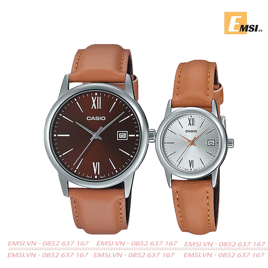 Đồng Hồ Casio Cặp Đôi MTP-V002L-5B3UDF & LTP-V002L-7B3UDF size mặt Casio nam 37mm, size mặt Casio nữ 25mm EMSI.VN